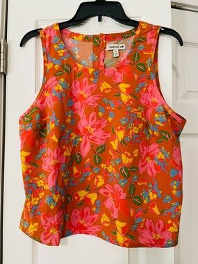 Toad&Co Orange Floral Sleeveless Tank with Pink & Yellow Blooms